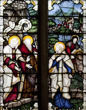 마리아의 엘리사벳 방문_by Charles Eamer Kempe_photo by Lawrence OP_in the Church of St Mary the Virgin in Chipping Norton_England.jpg